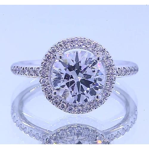 3 Carats Round Diamond Halo Set Engagement Ring 14K White Gold Halo Ring