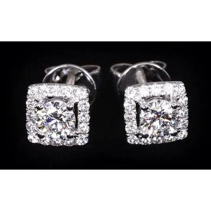 Brilliant  Round Diamond Halo Setting Stud Earring White Gold 