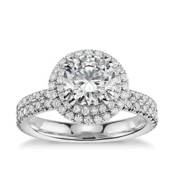 Natural  2.97 Carats Round Double Halo Diamond Ring 14K White Gold