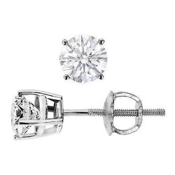 Solitaire Round Diamond Stud Earring 3 Carat Prong Set White Gold 14K