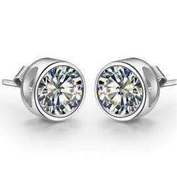3 Carats Solitaire Round Bezel Set Lab Grown Diamond Stud Earring Gold 14K