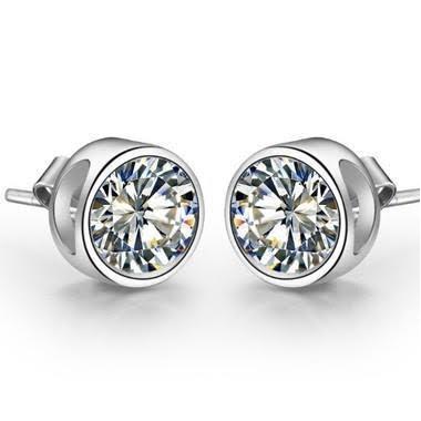 Round Bezel Set Brilliant Engagement White Gold Diamond Stud Earrings