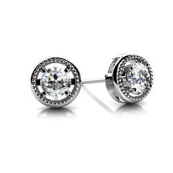 3 Carats Sparkling Diamonds Circle Housed Stud Earring White Gold 14K