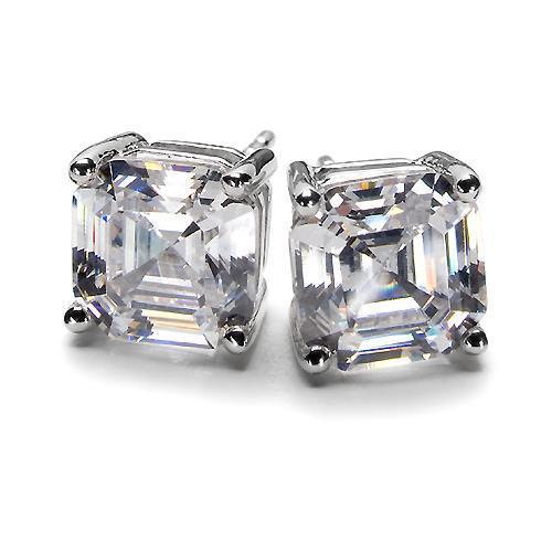 Fancy Ladies  Studs Diamond Women Earring White Gold Asscher Diamond 