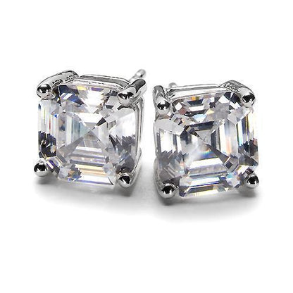 Fancy Ladies  Studs Diamond Women Earring White Gold Asscher Diamond 