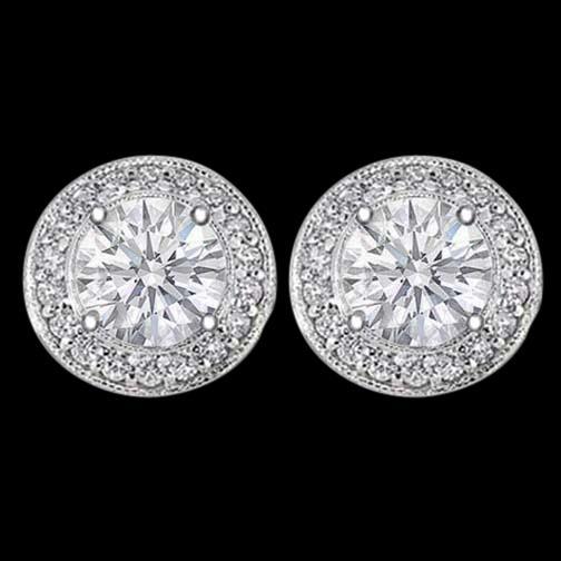 New Beautiful Halo Diamond Studs Earring Pair White Gold 