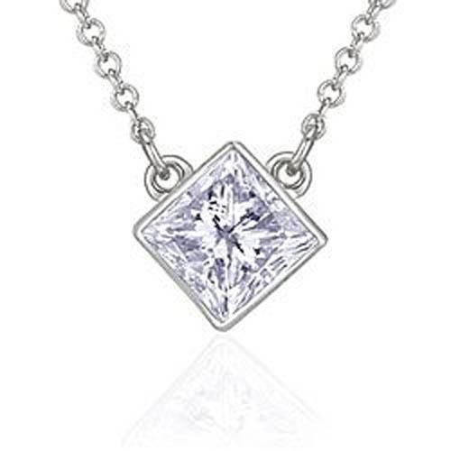 3 Ct Big Princess Cut Diamond Pendant 14K White Gold Pendant