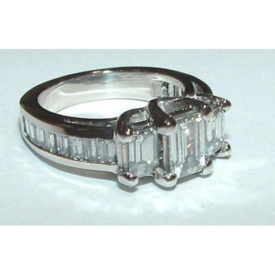 3 Ct. G Vs1 Emerald Cut & Baguettes Cut Three Stone Diamond Ring White Gold Three Stone Ring