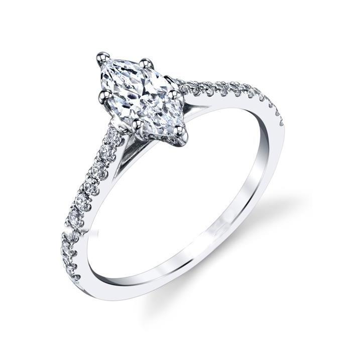 Marquise And Round Gorgeous Diamonds Engagement Solitaire Ring with Accents