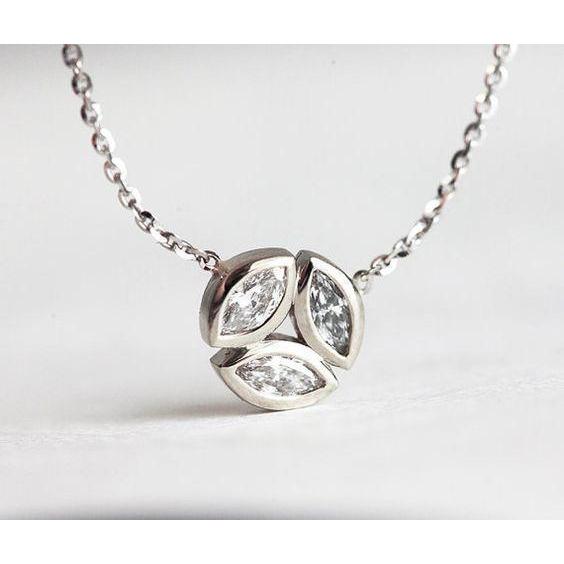 3 Ct Marquise Cut Diamonds Three Stone Pendant Necklace White Gold Pendant