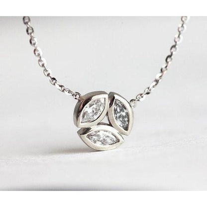 3 Ct Marquise Cut Diamonds Three Stone Pendant Necklace White Gold Pendant