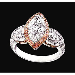 3 Ct. Marquise Natural Earth Mined Diamond 3 Stone Two Tone Gold Ring New