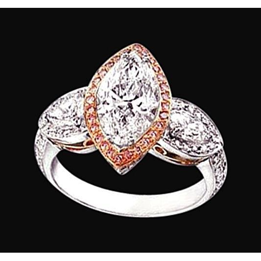 3 Ct. Marquise Diamonds Ring 3 Stone Two Tone Gold Ring Three Stone Ring