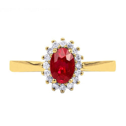 3 Ct Oval Cut Red Ruby And Round Natural Earth Mined Diamond Ring Yellow Gold Jewelry