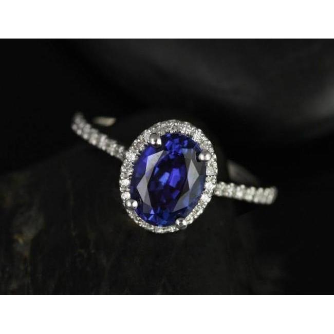 3 Ct Oval Sri Lankan Sapphire Diamond Ring Solid Gold 14K Gemstone Ring
