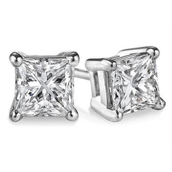 3 Ct Princess Cut Prong Set Diamond Stud Earring 14K White Gold