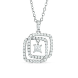1.60 Ct Princess & Round Diamond Interlocking Pendant White Gold 14K