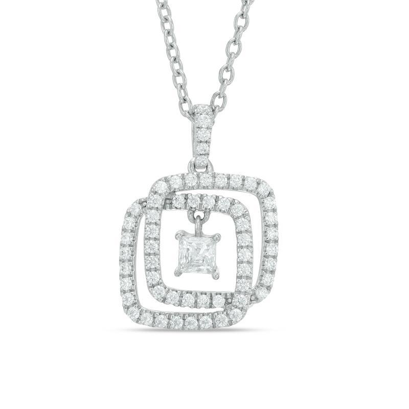 1.60 Ct Princess & Round Diamond Interlocking Pendant White Gold 14K