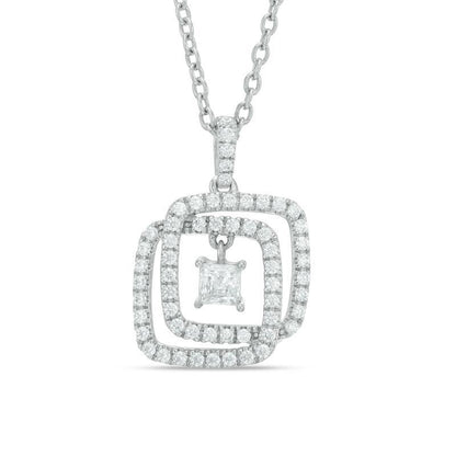 1.60 Ct Princess & Round Diamond Interlocking Pendant White Gold 14K