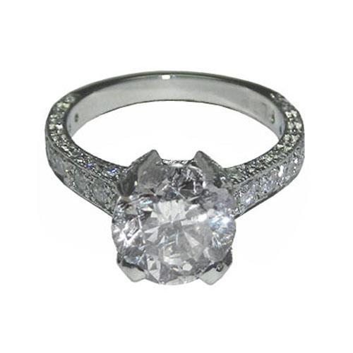  Lady’s White Gold Round Anniversary Solitaire Ring with Accents Diamond