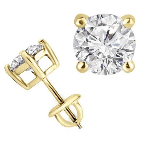New Fancy Solitaire Round Cut Diamond Stud Earring Yellow Gold 