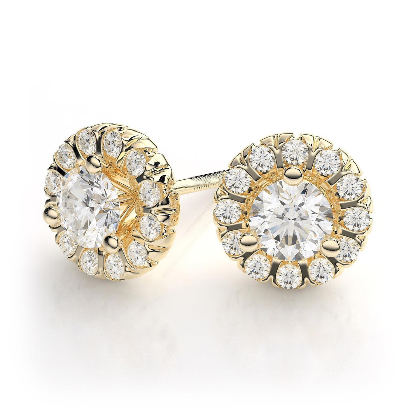 3 Prong Set 3.30 Carats Diamonds Women Studs Earrings Yellow Gold Pave Halo Studs- Halo