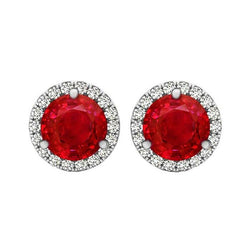 Ruby And Diamonds 10.50 Ct Studs Halo Earrings White Gold