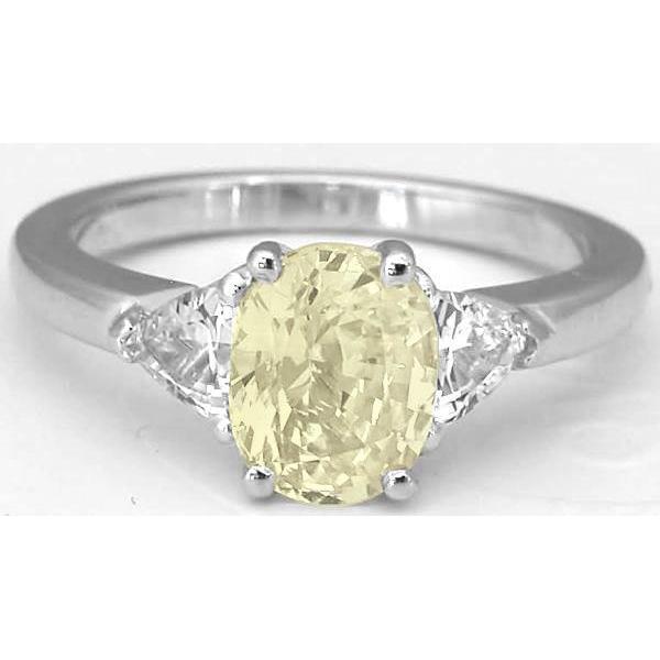 3 Stone  Oval Yellow Sapphire And Round Diamonds  Gold Gemstone Ring