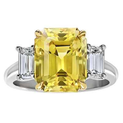 3 Stone Yellow Sapphire And Diamonds Wedding Ring Gold Gemstone Ring