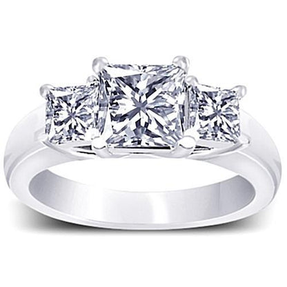 3 Stone Diamond Engagement Ring Princess Diamonds 1.81 Carat Gold Three Stone Ring
