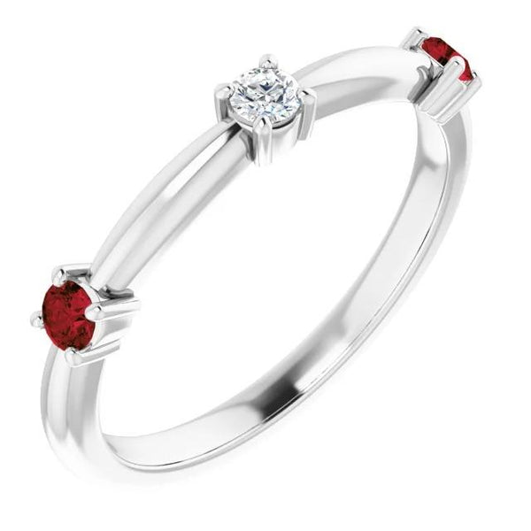 3 Stone Diamond RingSparkling  Burma Ruby Women Jewelry Gemstone Ring