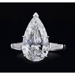 3 Stone Diamond Ring 3.50 Carats Pear Center White Gold 14K