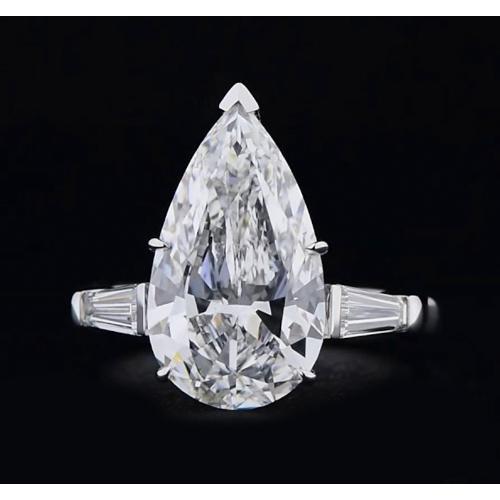 3 Stone Diamond Ring 3.50 Carats Pear Center White Gold Three Stone Ring