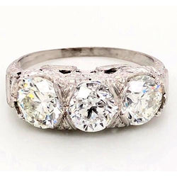 3 Stone Diamond Ring 4.50 Carats Antique Style Filigree Milgrain