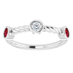 3 Stone Diamond Ruby Ring 0.90 Carats Rope Twisted Jewelry New