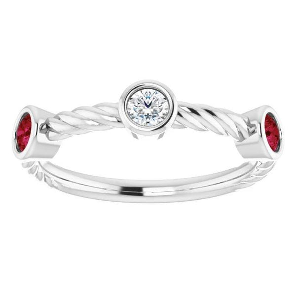 3 Stone Diamond Ruby Ring 0.90 Carats Rope Twisted Jewelry New Gemstone Ring