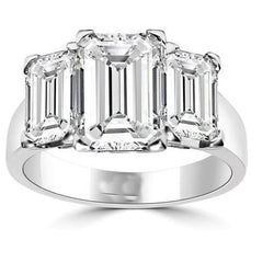 3 Stone Emerald Cut 4 Carats Diamonds Anniversary Ring White Gold 14K