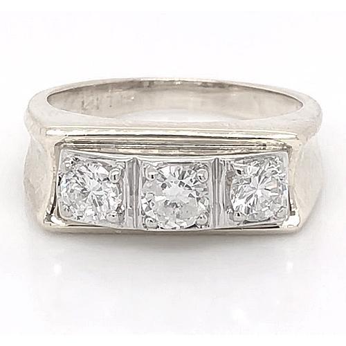 3 Stone Men Engagement Band 2.25 Carats Prong Set White Gold 14K Mens Ring