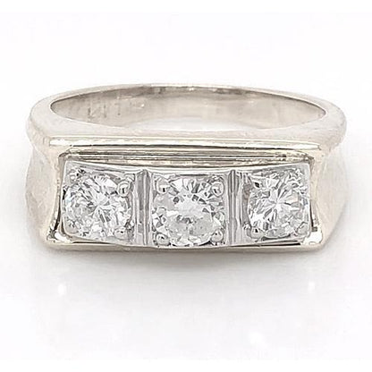 3 Stone Men Engagement Band 2.25 Carats Prong Set White Gold 14K Mens Ring