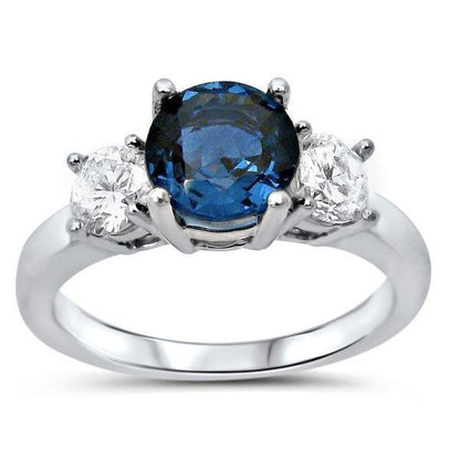 3 Stone Oval Sapphire With Round Diamonds Ring 4 Ct White Gold 14K Gemstone Ring