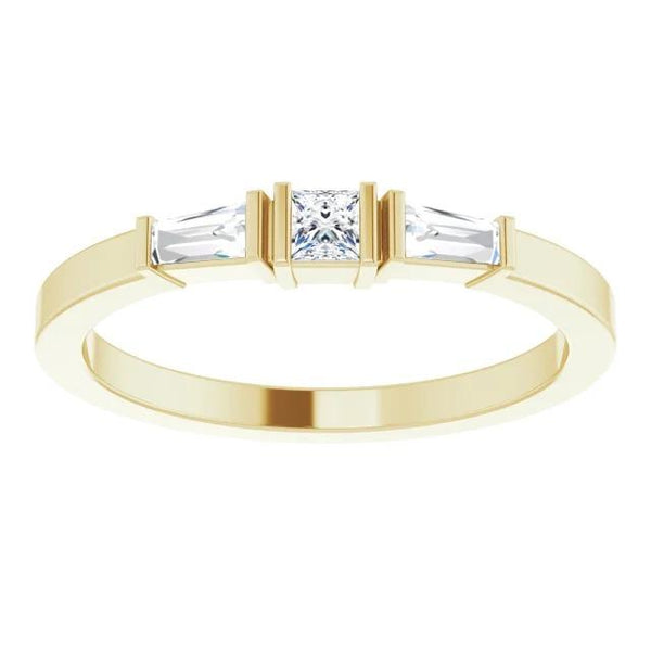 3 Stone Ring 1.10 Carats Princess & Baguette Diamonds Yellow Gold 14K Three Stone Ring