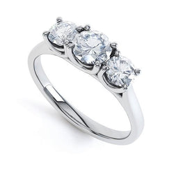 3 Stone Round Natural Earth Mined Diamond Engagement Ring White Gold 14K 1.95 Ct.