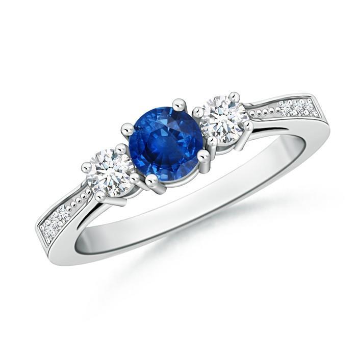 Women Jewelry 3 Stone Style  Sapphire And Diamonds Wedding   White Gold Gemstone Ring