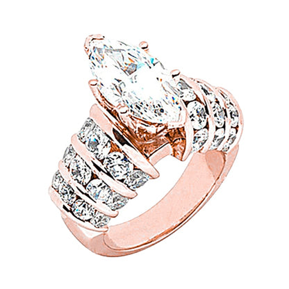 Rose Gold Unique Unique Lady’s Solitaire Ring with Accents White Gold Diamond  