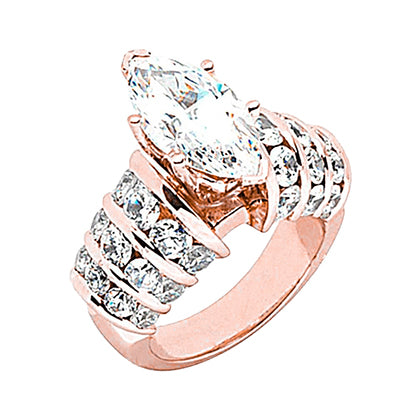 Rose Gold Unique Unique Lady’s Solitaire Ring with Accents White Gold Diamond  