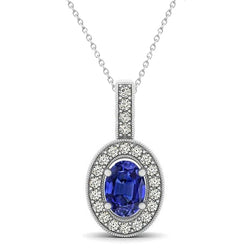 3.10 Ct Oval Tanzanite With Round Diamonds Pendant With Chain Gold