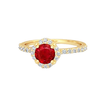 3.20 Carats Red Ruby With Natural Earth Mined Diamonds Ring Yellow Gold 14K