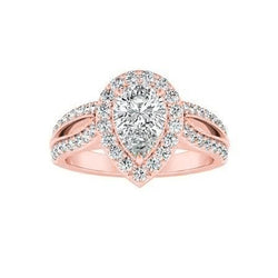 Natural  3.20 Carats Solitaire With Accent Diamonds Halo Ring Rose Gold 14K
