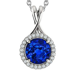 3.25 Ct Big Ceylon Sapphire And Diamond Pendant Necklace
