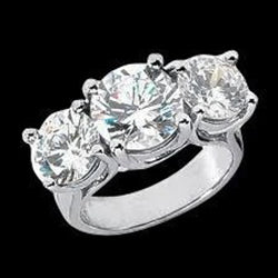 3.25 Ct Three Stone Diamond Engagement Ring White Gold 14K New